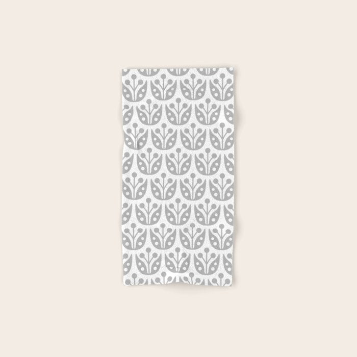 Mid Century Flower Pattern Gray Bath Towel Gallery Image 1