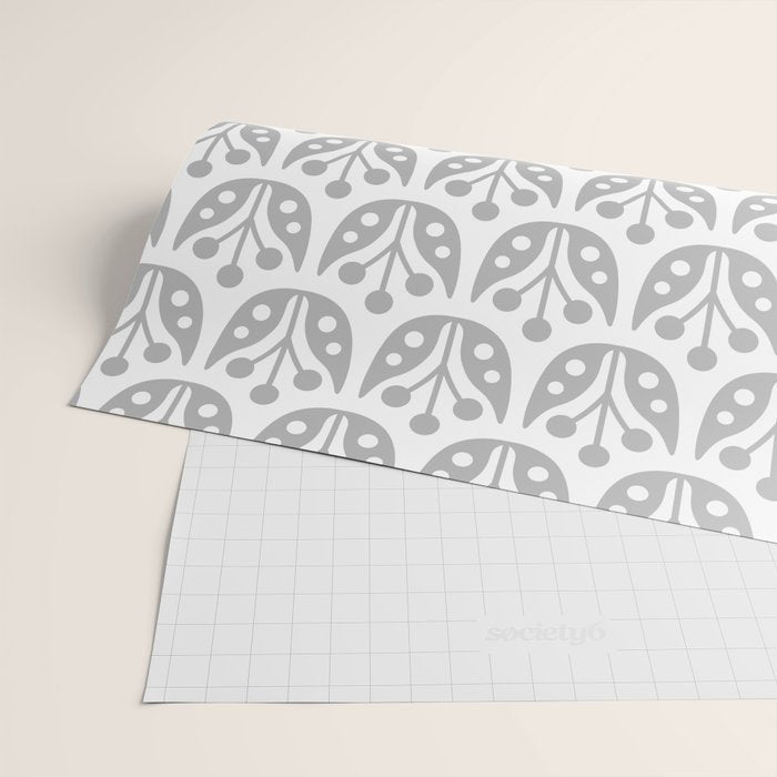 Mid Century Flower Pattern Gray Wrapping Paper Gallery Image 2
