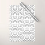 Mid Century Flower Pattern Gray Wrapping Paper Gallery Image 1