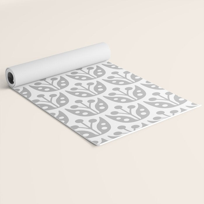 Mid Century Flower Pattern Gray Yoga Mat Gallery Image 2