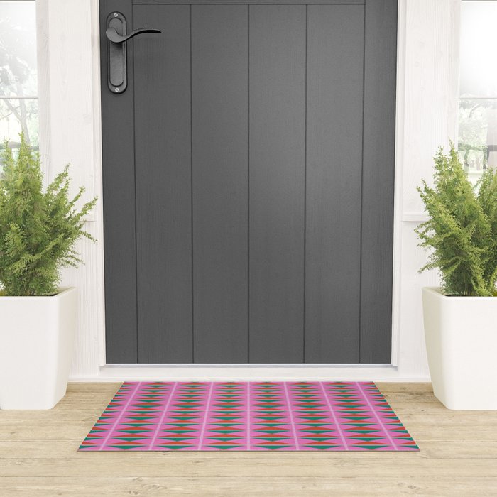 Retro Christmas Triangle Checkerboard Pattern Welcome Mat Gallery Image 3