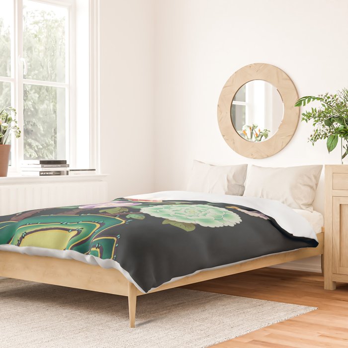 Minhwa(Korean traditional/folk art): Peony Flowers and Rock Duvet Cover Gallery Image 2