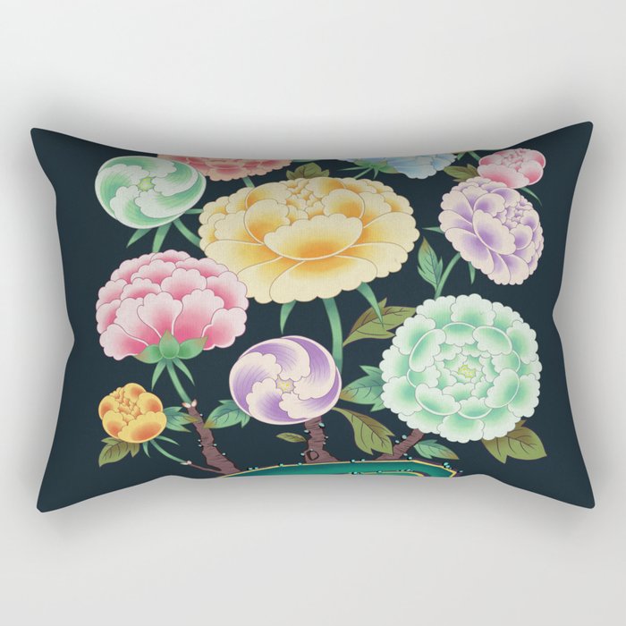 Minhwa(Korean traditional/folk art): Peony Flowers and Rock Rectangular Pillow Gallery Image 2