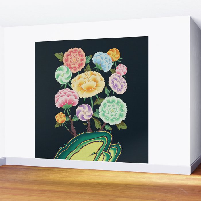 Minhwa(Korean traditional/folk art): Peony Flowers and Rock Wall Mural Gallery Image 2