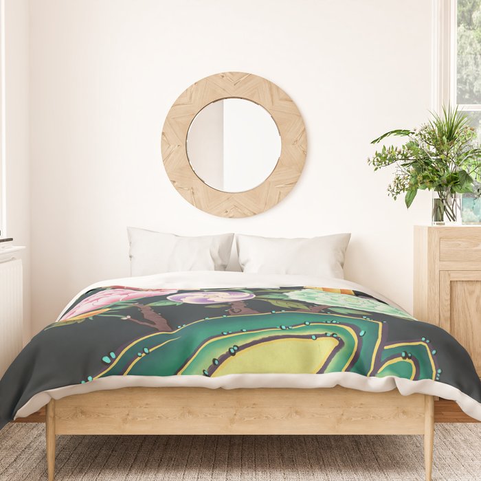 Minhwa(Korean traditional/folk art): Peony Flowers and Rock Duvet Cover Gallery Image 3