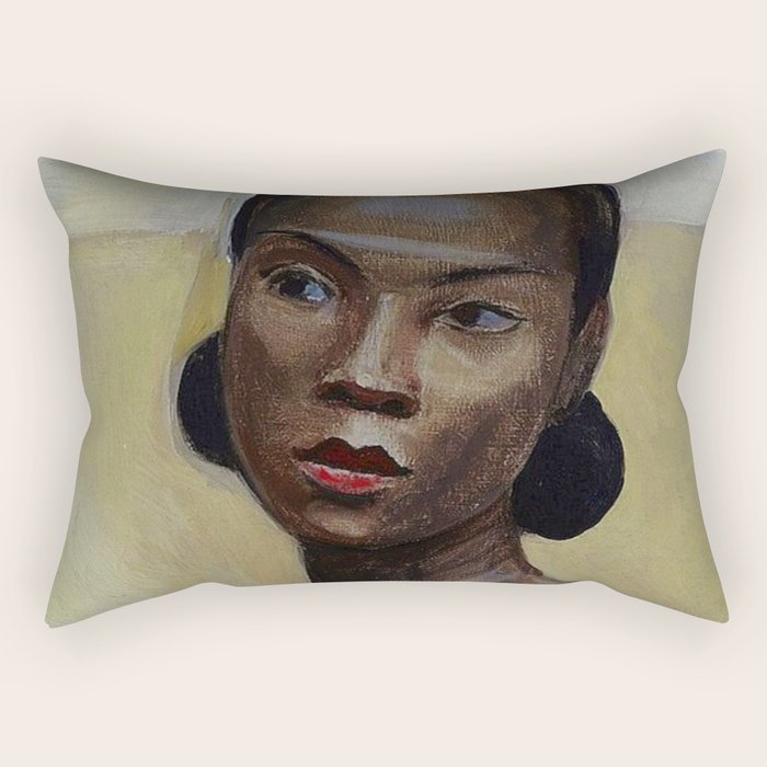 African American Masterpiece 'Portrait of a Black Woman' by Sergey Sudeikin  Rectangular Pillow Gallery Image 2