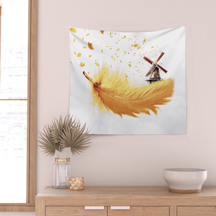 Air Feather â¢ Yellow Feather I Wall Tapestry Gallery Image 2