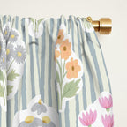 Ditsy Flower Sticker Bouquets on Blue and Cream Pinstripes Window Curtain Gallery Image 2