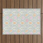 Ditsy Flower Sticker Bouquets on Blue and Cream Pinstripes Outdoor Rug Gallery Image 1