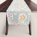Ditsy Flower Sticker Bouquets on Blue and Cream Pinstripes Table Runner Gallery Image 1