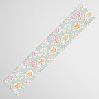Ditsy Flower Sticker Bouquets on Blue and Cream Pinstripes Table Runner Gallery Image 3