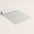 Ditsy Flower Sticker Bouquets on Blue and Cream Pinstripes Yoga Mat Gallery Image 2