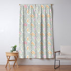 Ditsy Flower Sticker Bouquets on Blue and Cream Pinstripes Window Curtain Gallery Image 5