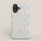 Ditsy Flower Sticker Bouquets on Blue and Cream Pinstripes iPhone Case Gallery Image 1
