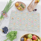 Ditsy Flower Sticker Bouquets on Blue and Cream Pinstripes Cutting Board Gallery Image 2