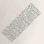 Ditsy Flower Sticker Bouquets on Blue and Cream Pinstripes Yoga Mat Gallery Image 1