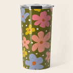 Retro Daisies - dark background  Travel Mug Gallery Image 1