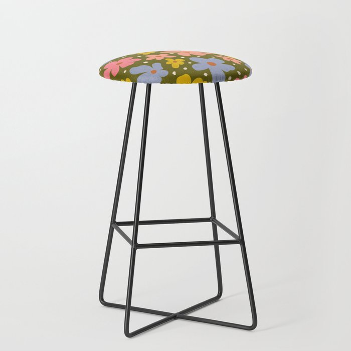 Retro Daisies - dark background  Stool Gallery Image 1