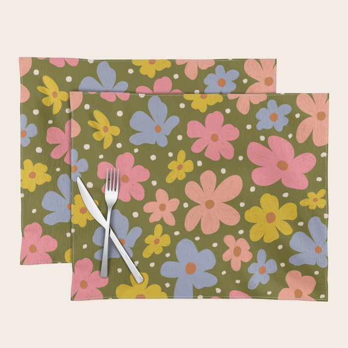 Retro Daisies - dark background  Placemat