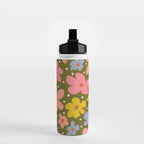 Retro Daisies - dark background  Water Bottle Gallery Image 2