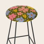 Retro Daisies - dark background  Stool Gallery Image 2