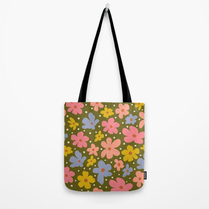 Retro Daisies - dark background  Tote Bag Gallery Image 2