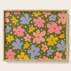 Retro Daisies - dark background  Serving Tray Gallery Image 1