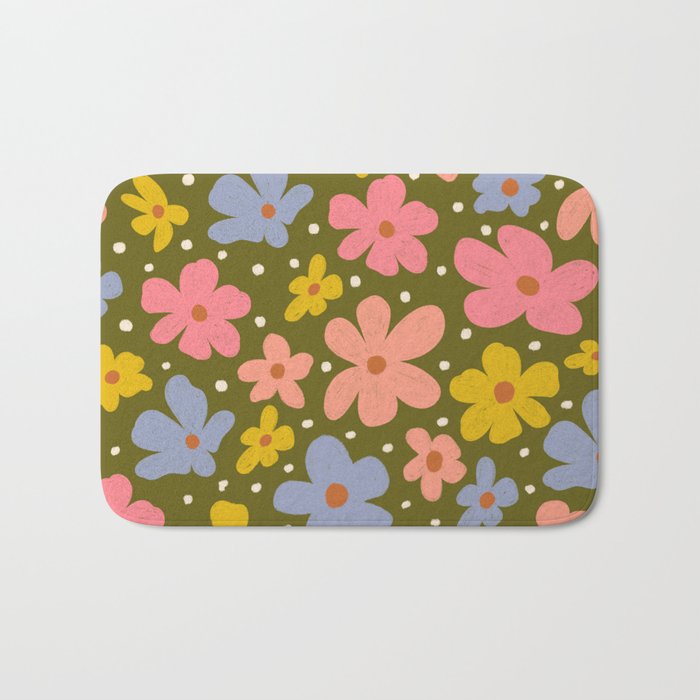 Retro Daisies - dark background  Bath Mat Gallery Image 1