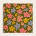 Retro Daisies - dark background  Wood Wall Art Gallery Image 1