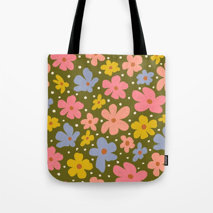 Retro Daisies - dark background  Tote Bag Gallery Image 1