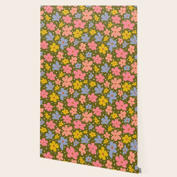 Retro Daisies - dark background  Wallpaper Gallery Image 2