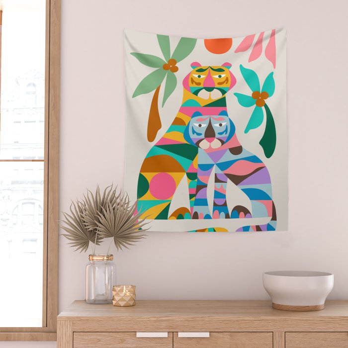 Mid Century Modern Tigers Wall Tapestry Gallery Image 2