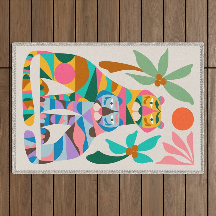 Mid Century Modern Tigers Outdoor Rug Gallery Image 1