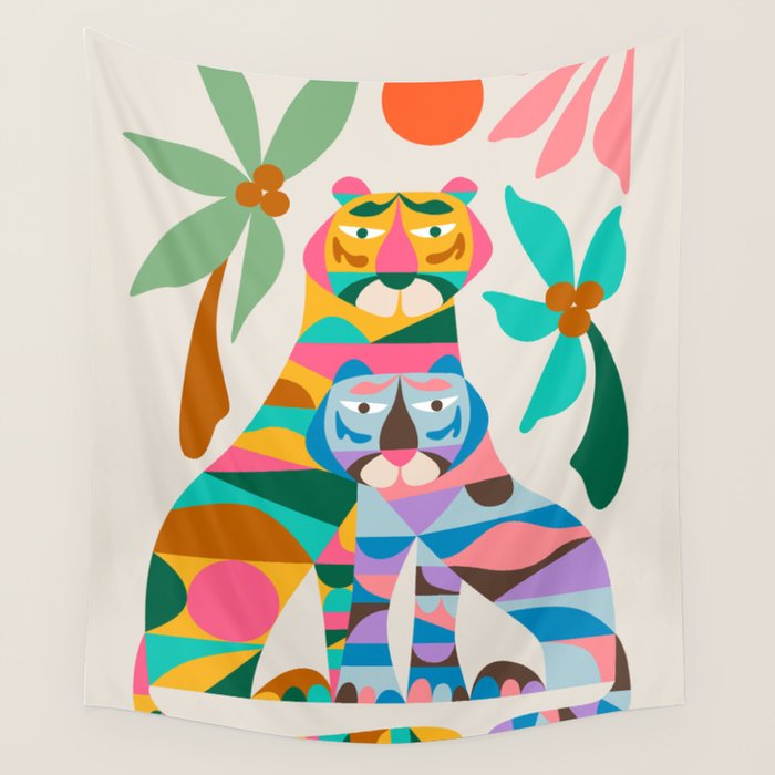 Mid Century Modern Tigers Wall Tapestry Gallery Image 4