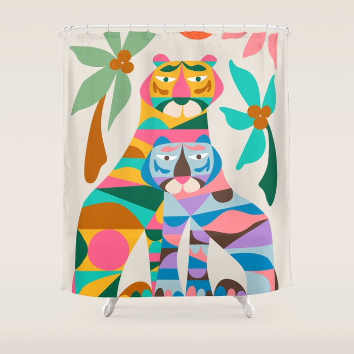 Mid Century Modern Tigers Shower Curtain Gallery Image 1