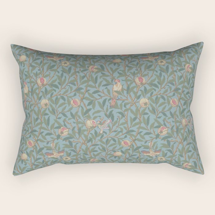 William Morris Bird and Pomegranate Turquoise Coral Rectangular Pillow Gallery Image 1