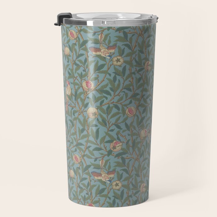 William Morris Bird and Pomegranate Turquoise Coral Travel Mug Gallery Image 3