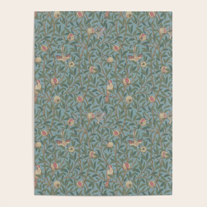 William Morris Bird and Pomegranate Turquoise Coral Poster Gallery Image 4