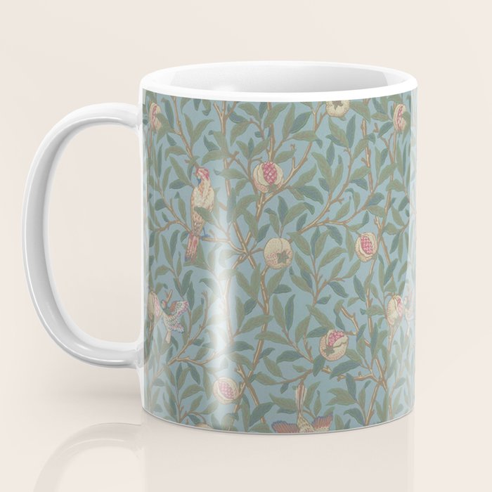 William Morris Bird and Pomegranate Turquoise Coral Coffee Mug Gallery Image 3