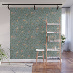 William Morris Bird and Pomegranate Turquoise Coral Wall Mural Gallery Image 1