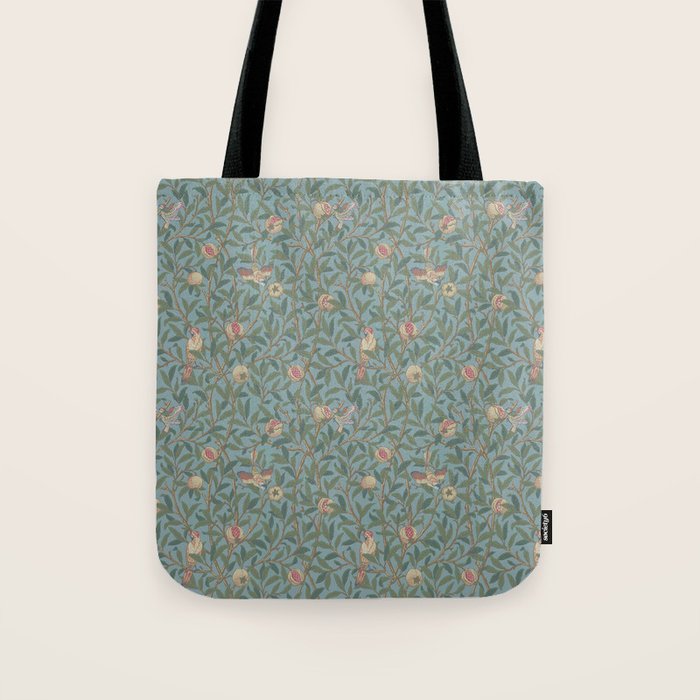 William Morris Bird and Pomegranate Turquoise Coral Tote Bag Gallery Image 1