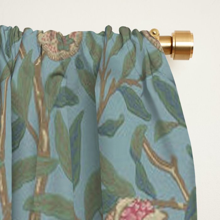William Morris Bird and Pomegranate Turquoise Coral Window Curtain Gallery Image 2