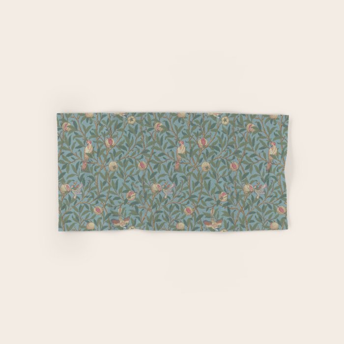 William Morris Bird and Pomegranate Turquoise Coral Bath Towel Gallery Image 1