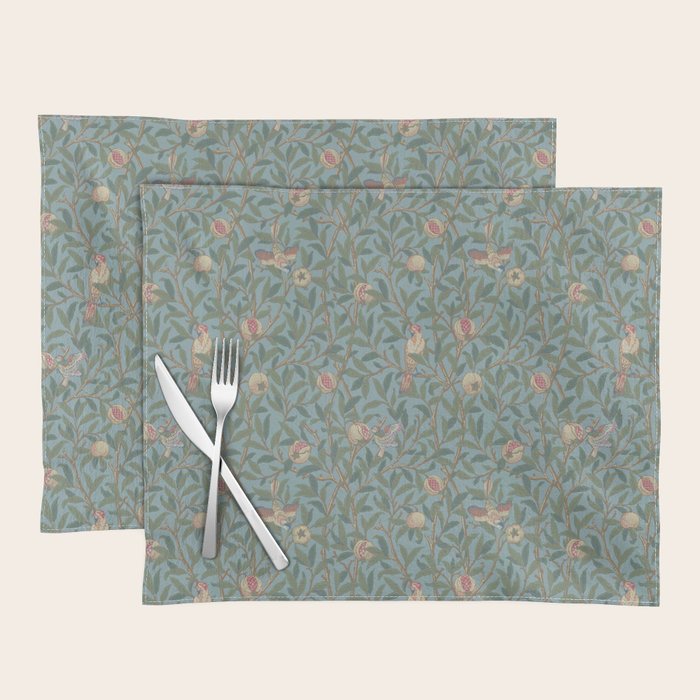William Morris Bird and Pomegranate Turquoise Coral Placemat Gallery Image 1