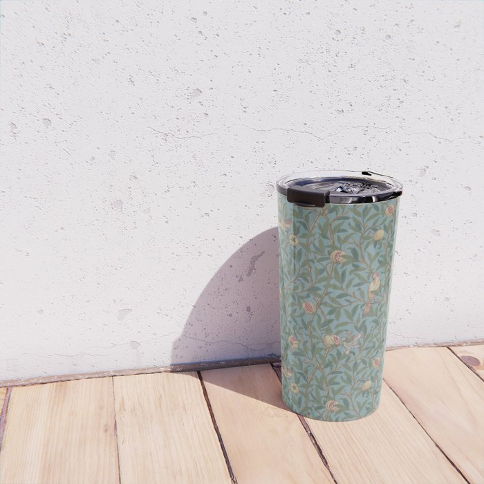 William Morris Bird and Pomegranate Turquoise Coral Travel Mug Gallery Image 4