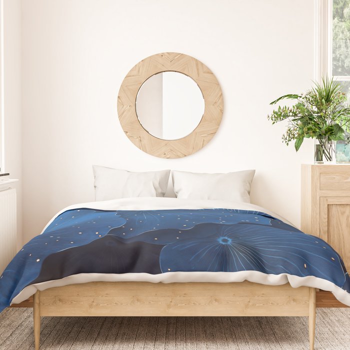 Floral Poster Flower Print Botanical Japanese Art Blue Wall Art dopamine decor Maximalist Wall Art Duvet Cover Gallery Image 3