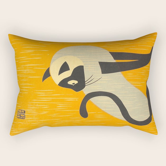 Asai Kiyoshi Japanese Woodblock Siamese Cat Midcounty Modern Art Rectangular Pillow Gallery Image 1