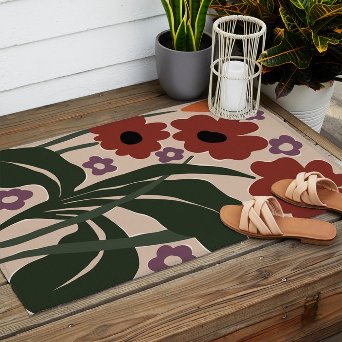 big tropical red flower plant  Outdoor Rug Gallery Image 2