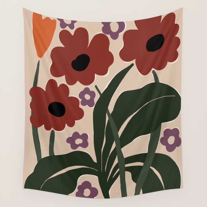 big tropical red flower plant  Wall Tapestry Gallery Image 1