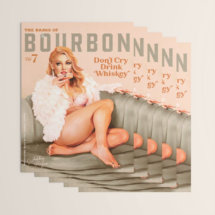 "The Babes Of Bourbon: Don't Cry, Drink Whiskey" Sexy Blonde Pinup Girl Vintage Art Wrapping Paper Gallery Image 3